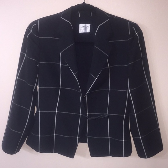 ARMANI COLLEZIONI Black & White Window Pane Plaid Cropped Blazer - Picture 3 of 8
